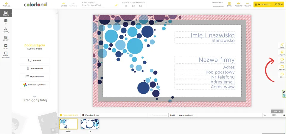 jak dodac zdjecie do szablonu wizytowek