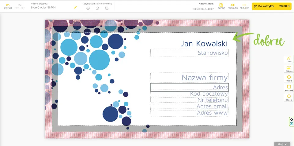 jaki wyglada prawidlowa edycja szablonu wizytowki